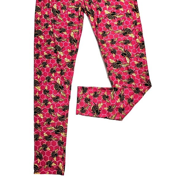 LuLaRoe TC Leggings Tall & Curvy Pink Bee Hive Design #142161 NWOT Poly/Spandex - Picture 2 of 7